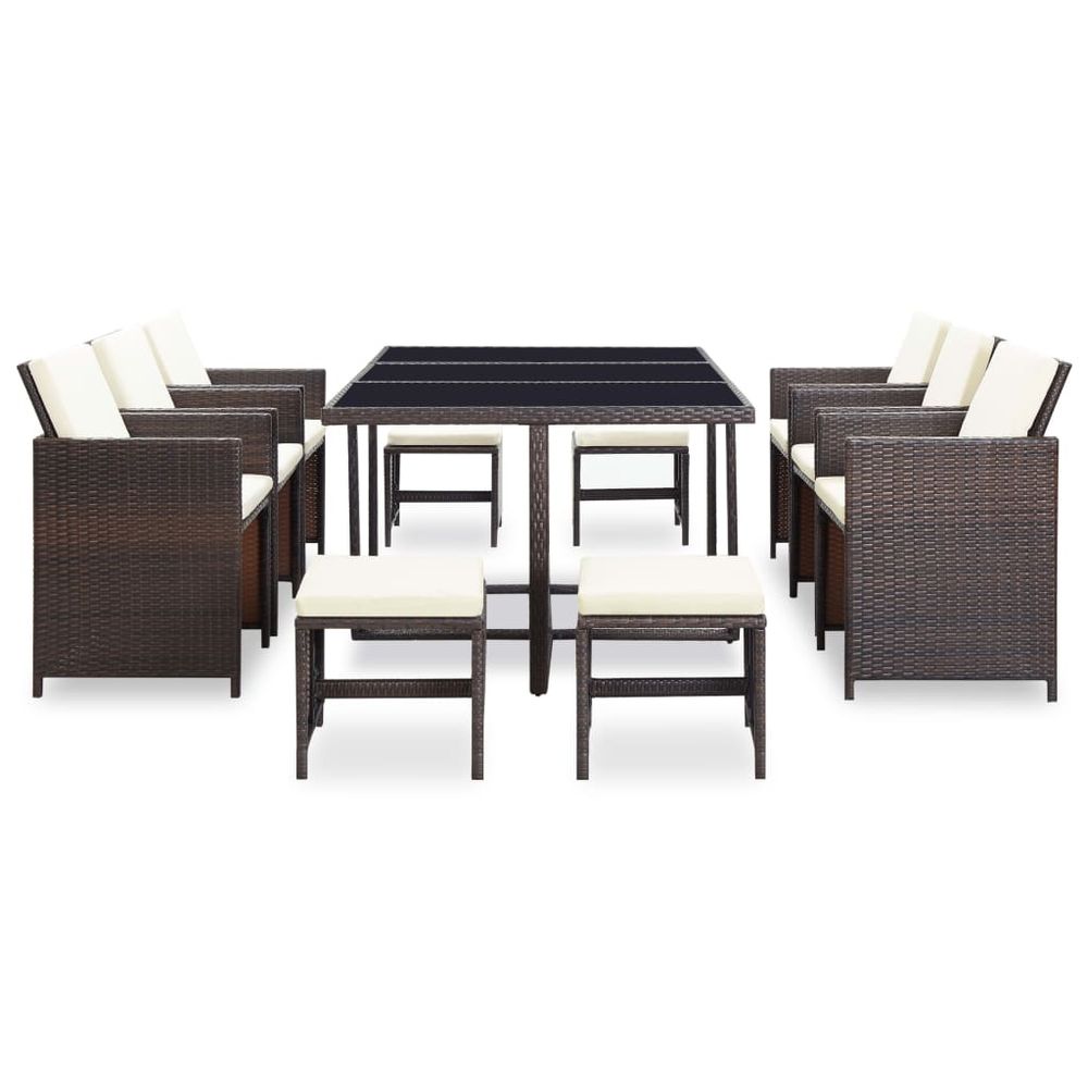11 Piece Outdoor Dining Set with Cushions Poly Rattan Brown - anydaydirect