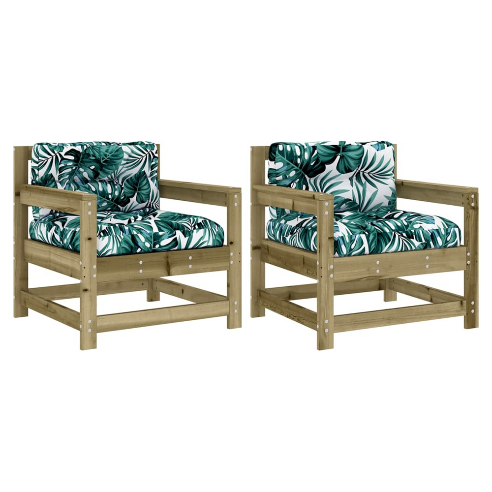vidaXL Garden Chairs with Cushions 2 pcs Impregnated Wood Pine - anydaydirect