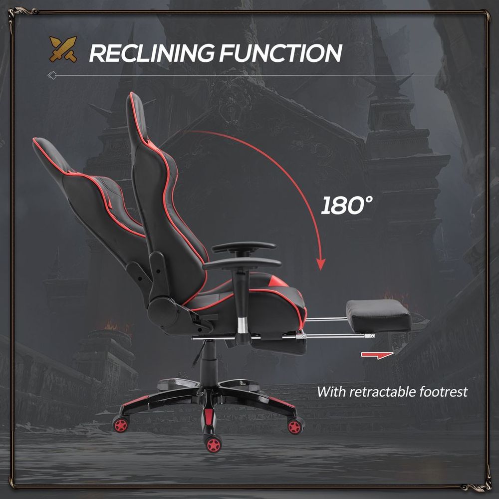 Ergonomic Gaming Chair Reclining Racing Chair with Headrest Swivel Wheels, Red - anydaydirect