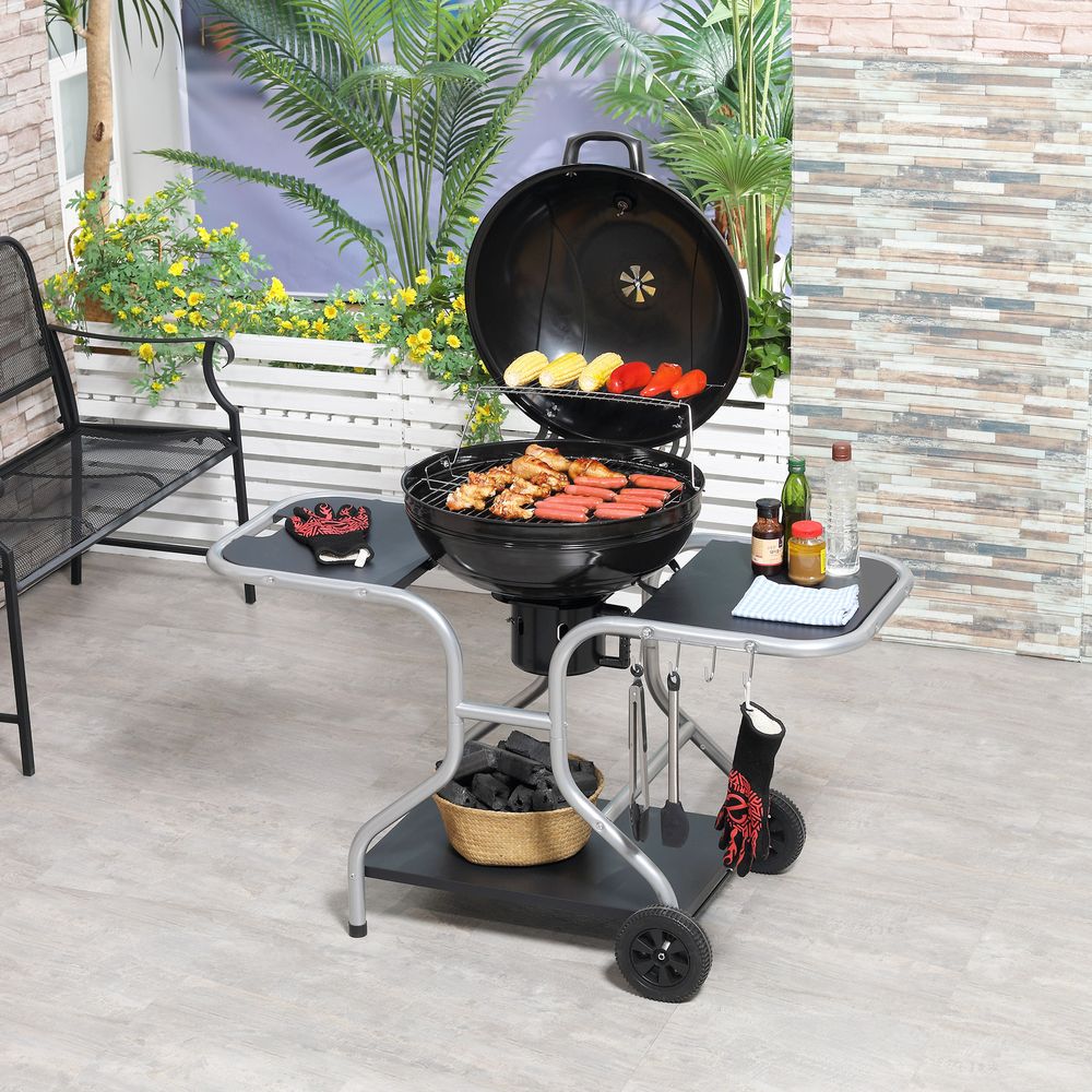 Outsunny Garden Charcoal Trolley Barbecue Gril lW/Wheels-Black - anydaydirect