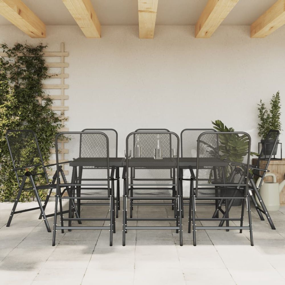 vidaXL 9 Piece Garden Dining Set Anthracite Metal Mesh - anydaydirect