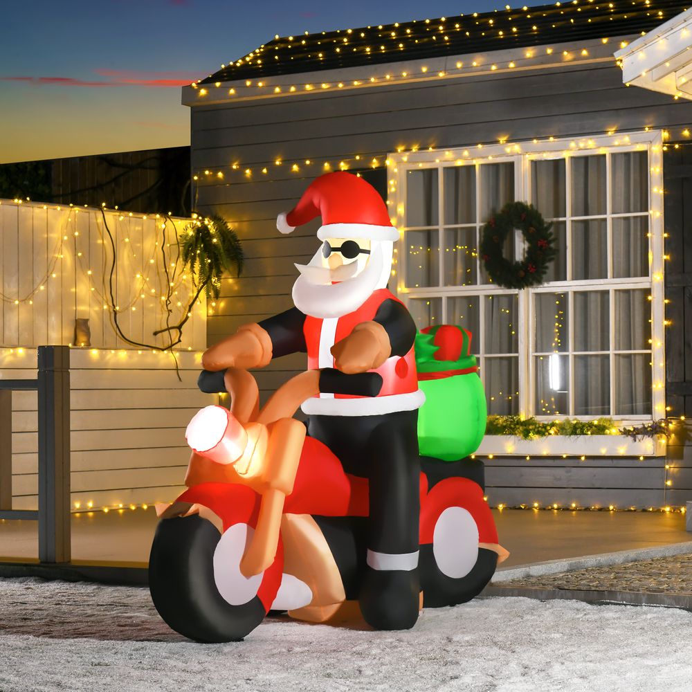 HOMCOM 5.5ft Light-Up Inflatable Santa Claus Riding a Bike Decoration for Lawn - anydaydirect