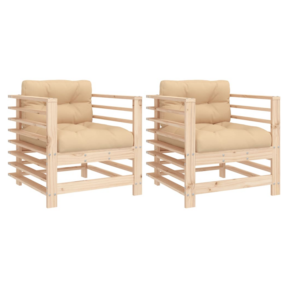 vidaXL Garden Chairs with Cushions 2 pcs Solid Wood Pine - anydaydirect