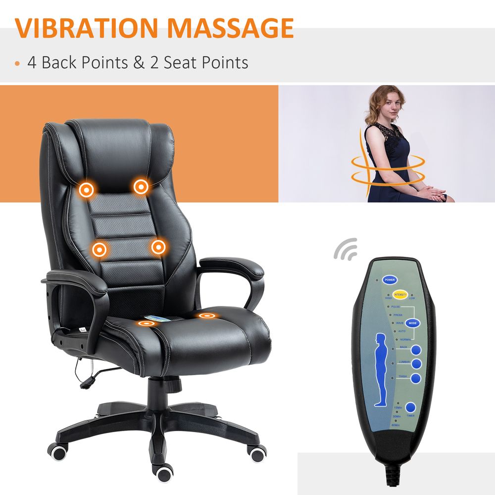 High Back 6 Points Vibration Massage Executive Office Chair, Black Vinsetto - anydaydirect