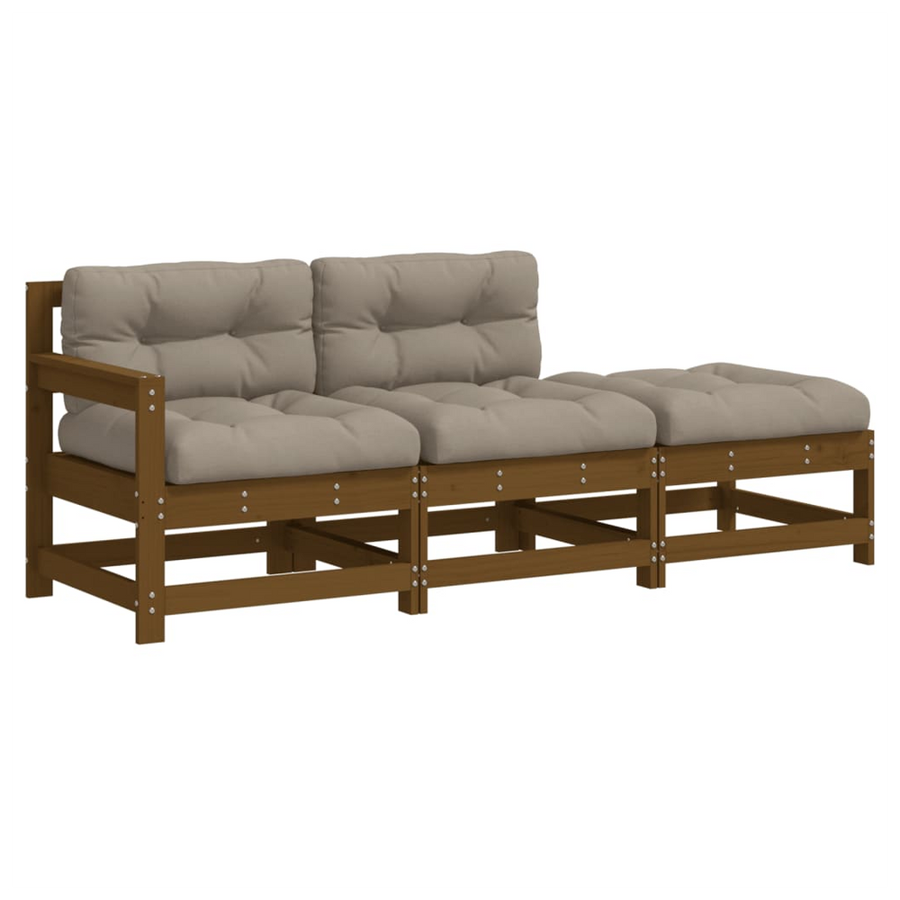 vidaXL 3 Piece Garden Lounge Set with Cushions Honey Brown Solid Wood - anydaydirect