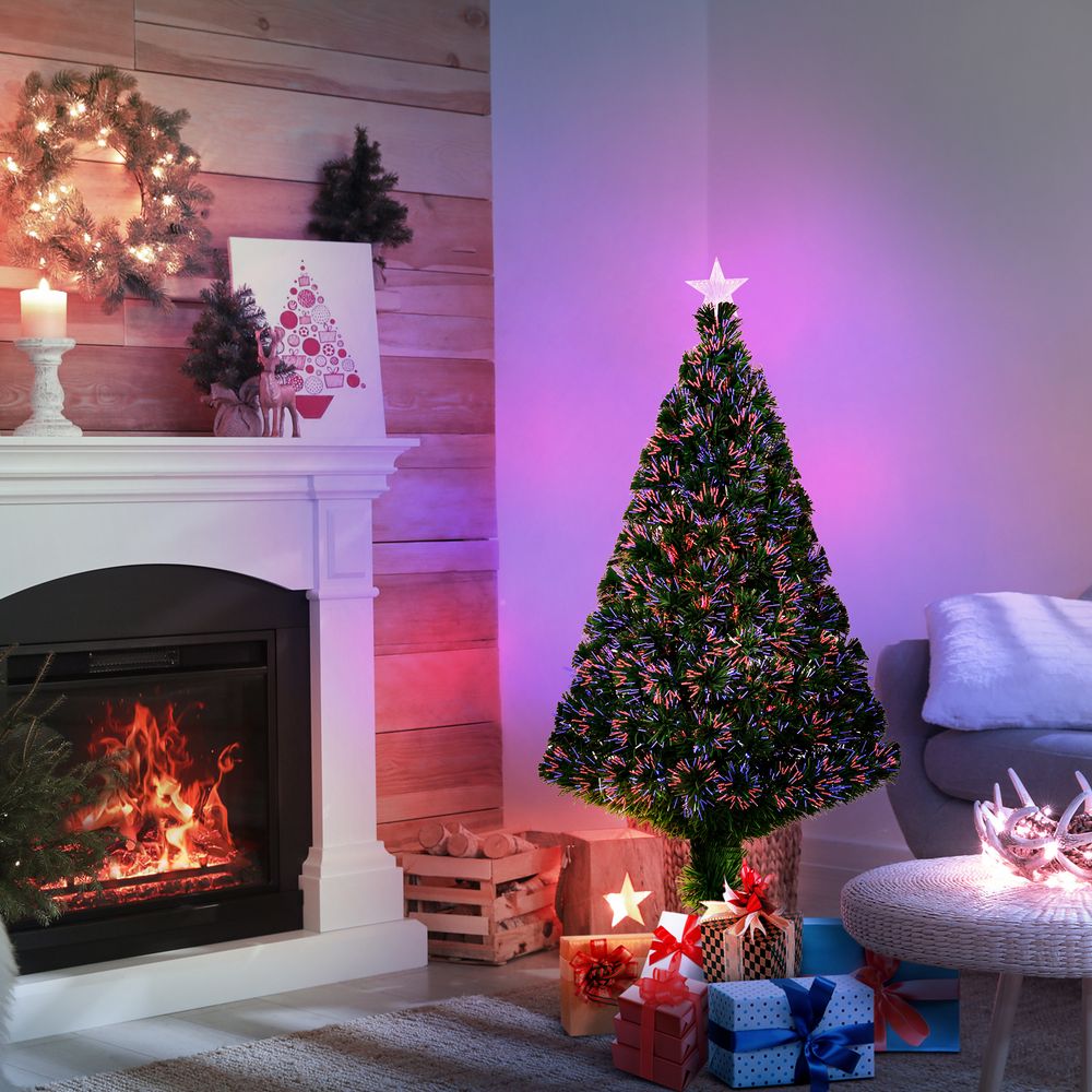 Pre-Lit Fibre Optic Artificial Christmas Tree Tree Topper Multi-Colour 4ft - anydaydirect