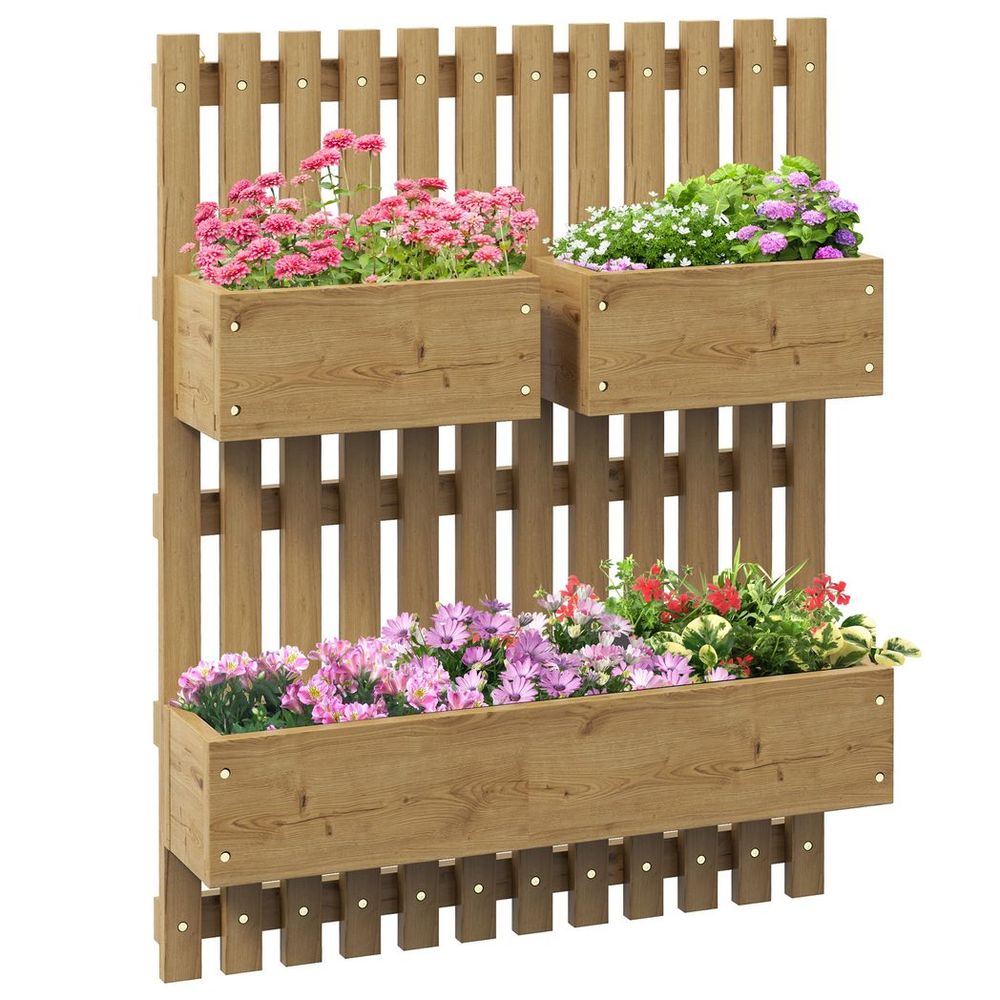 Outsunny Wooden Garden Planters with Trellis Wall-mounted Raised Garden Bed - anydaydirect