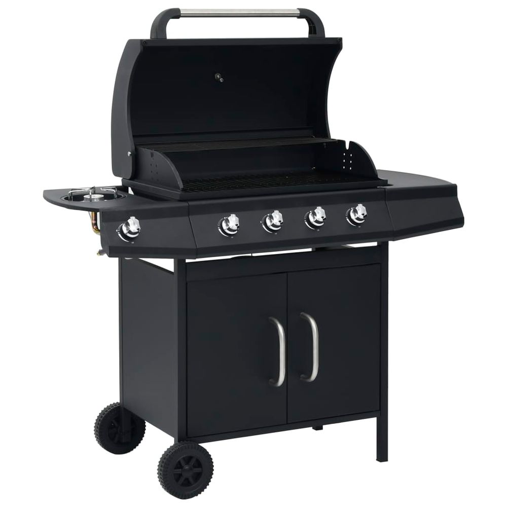 Gas Barbecue Grill 4+1 Cooking Zone Black Steel - anydaydirect