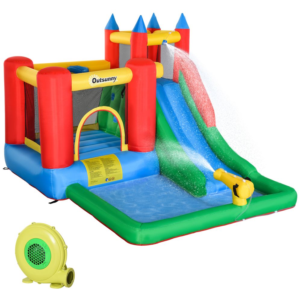Kids Bouncy Castle w/ Slide Water Pool Climbing Wall & Trampoline - anydaydirect