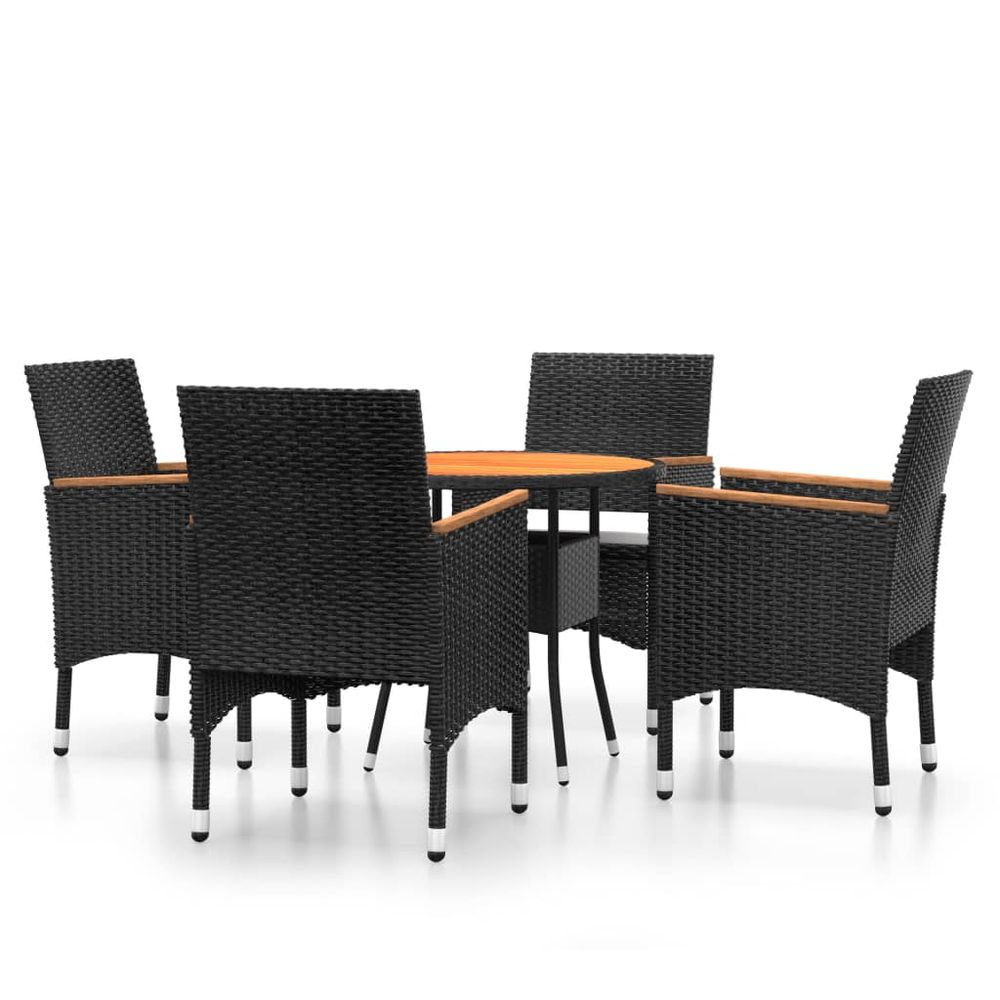5 Piece Garden Bistro Set Poly Rattan and Solid Wood Black - anydaydirect