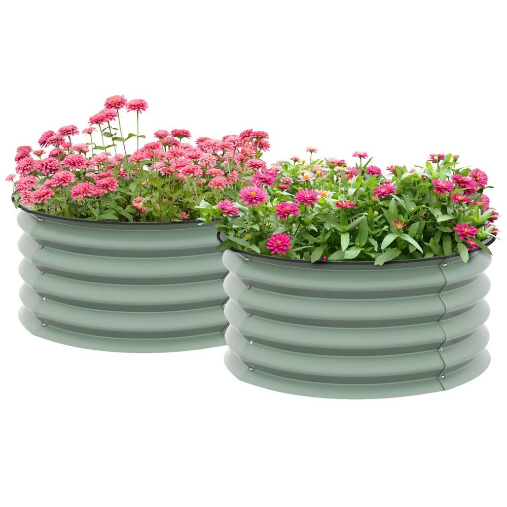 Outsunny Set of 2 Raised Garden Bed Metal Planter Box with Safety Edging, Green - anydaydirect