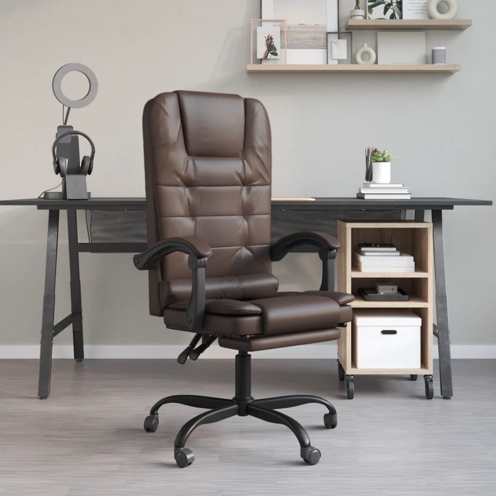Massage Reclining Office Chair Brown Faux Leather - anydaydirect
