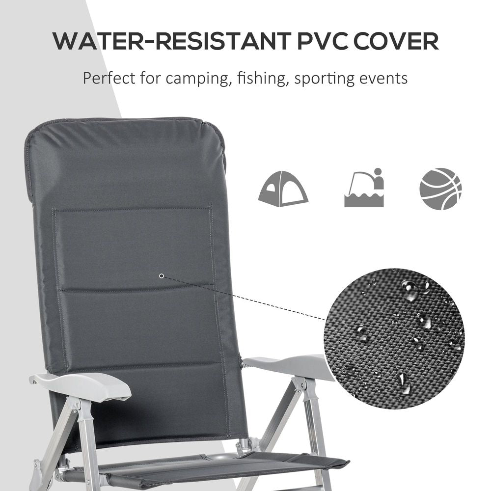2 Pcs Patio Folding Dining Chair Adjustable Back & Armrest Portable Deck Grey - anydaydirect