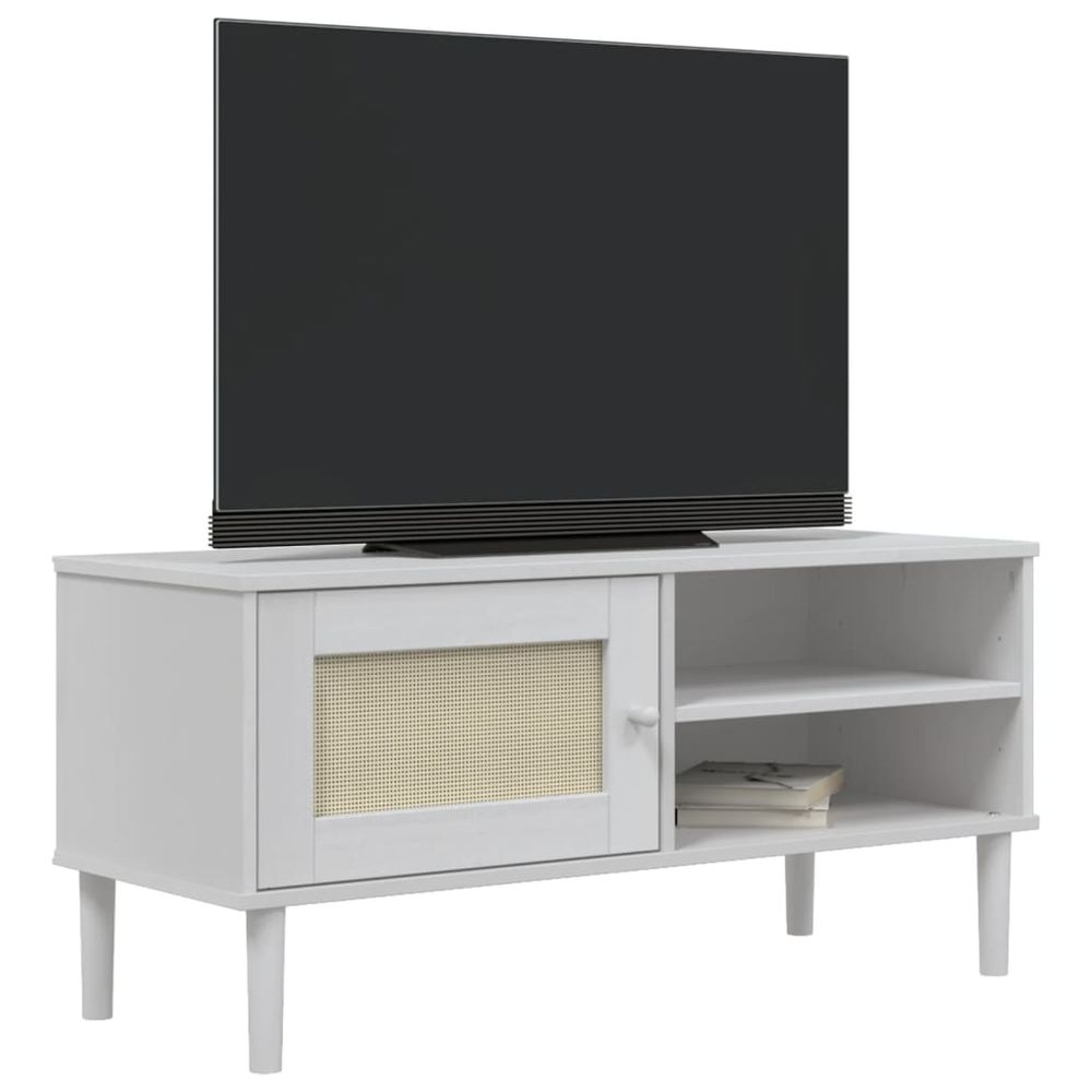 vidaXL TV Cabinet SENJA Rattan Look White 106x40x49cm Solid Wood Pine - anydaydirect