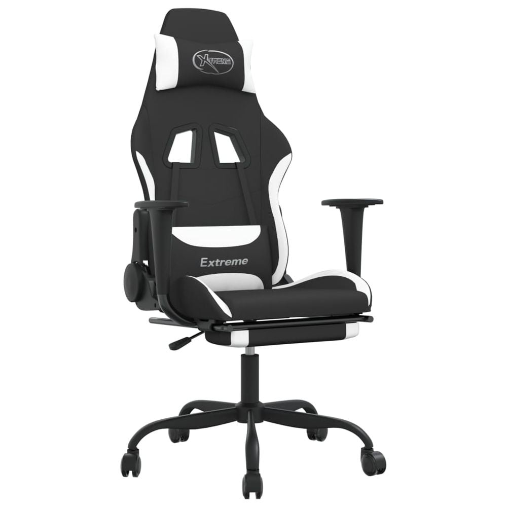 Gaming Chair with Footrest Black and White Fabric - anydaydirect